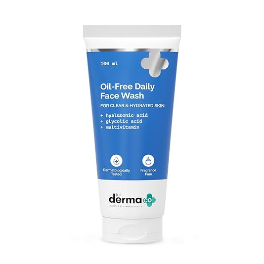The Derma Co Oil-Free Daily Face Wash with Hyaluronic Acid, Glycolic Acid & Multivitamins – 100ml