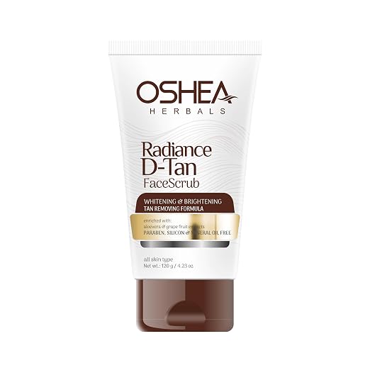 Oshea Herbals Radiance DTan Face Scrub for Women & Men | Deeply Exfoliates & Remove Impurities | Reduces Tan & Brightens Skin Tone | Enriched with Aloevera & Grape Fruit Extract | All Skin Types -120g