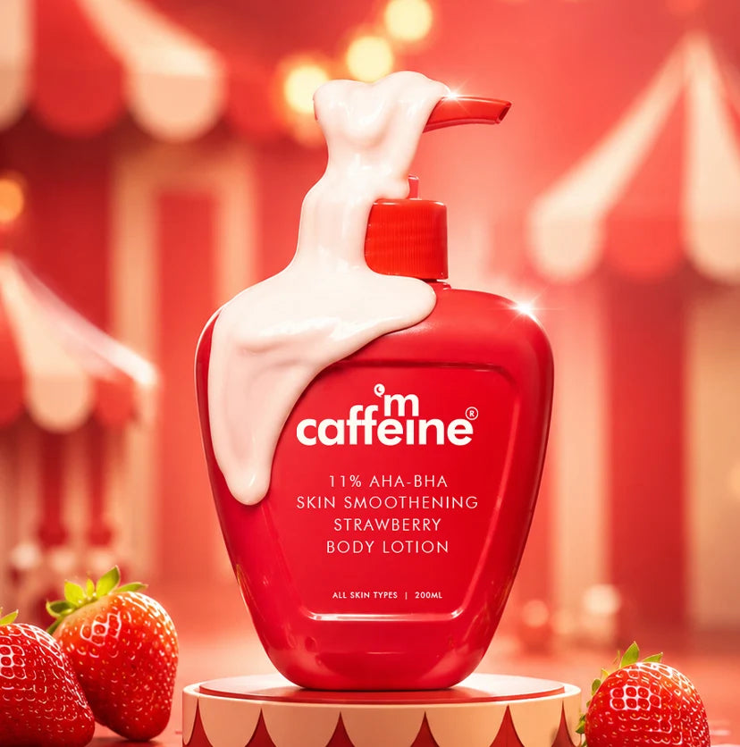 mCaffeine 11% AHA BHA Strawberry Body Lotion for Skin Smoothening – 200ml